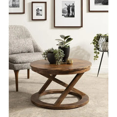 Modern Round Wood Coffee Table, 26 Inch Diameter, Black, Decorative Contemporary Transitional Coffee Table for Hosting