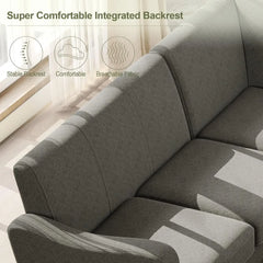 Fabric L Shaped Sofa Small Sectional Couch with Chaise Solid Corner Sofa Small L Couches 5 Seater Sofa Light Grey