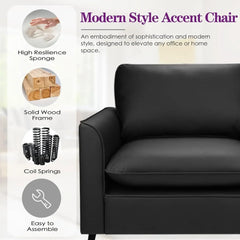 Accent Chairs Set of 2, Black Leather Accent Chair, Comfy Living Room Chair, Cozy Reading Sitting Chair