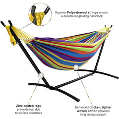 Double Hammock with Stand Included 450lb Capacity Steel Stand, Premium Carry Bag Included and Two Anti Roll Balance Beam