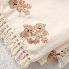 Cute Bear Muslin Squares Cotton Baby Blanket for Newborn Plaid Infant Swaddle Blanket Babies Accessories Bed Summer Comforter