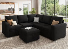 Modular Sectional Couch with Storage, Velvet U-Shaped Sectional Sofa with Storage Ottoman Convertible U-Shaped living room sofas