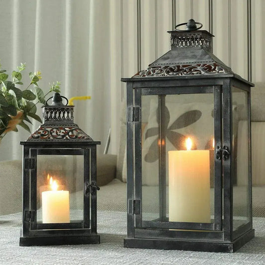 2Pcs Vintage Candle Holder Lanterns Metal Candle Hanging Lantern for Indoor Outdoor Events Paritie Weddings Home Decor