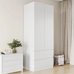 Large Armoire Wardrobe Closet with Drawers and Shelves, White Bedroom Armoires, Wooden Freestanding Wardrobe Armoire for Bedroom