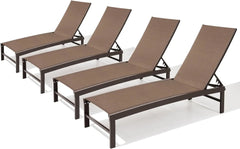 Outdoor Lounge Chairs Set of 4, Patio Aluminum Chaise Lounge with Adjustable Backrest, Rustproof Pool Lounge Chairs