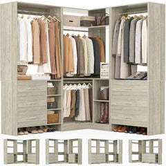 Closet System with 3 Sets, 86.8" Closet Organizer System with 6 Drawers & 4 Hanging Rods, Freestanding Wardrobe