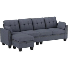 Convertible Sectional Sofa L Shaped Couch Reversible Sectional for Small Apartment, Bluish Grey