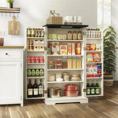 LED Kitchen Pantry Storage Cabinets, 50 Inch FreeStanding, 2 Doors and Shelves Adjustable for Living Room, Kitchen Buffet