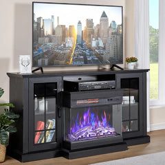 3-Sided Glass Fireplace TV Stand for TVs up to 65'' with 12 Color, Media Entertainment Center Console Table with