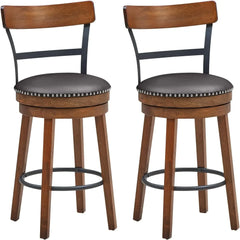 Bar Stools Set of 4 Swivel , PU Leather Upholstered Barstools with Back & Solid Rubber Wood Legs & Metal Footrest, 30.5 Inch