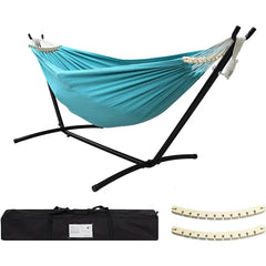 Double Hammock with Stand Included 450lb Capacity Steel Stand, Premium Carry Bag Included and Two Anti Roll Balance Beam