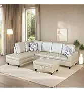 L Shaped Sofa with Ottoman Modern Sectional Living Room,Bedroom,Office,L Couch Brown