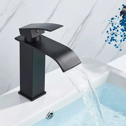 Black Waterfall Bathroom Faucet Basin Vanity Vessel Sinks Mixer Tap Cold And Hot Water Tap Single Hole Bath Sink Faucets Crane