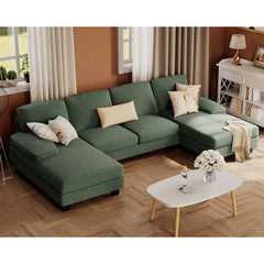 Furmax Sectional Couches for Living Room, U-Shaped Sofa Couch with Linen Fabric,4 Seat Sofa Set with Double Chaise for Apartment