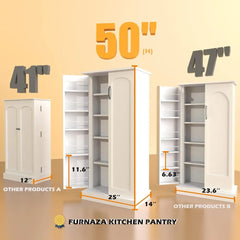 50" LED Kitchen Pantry Storage Cabinets - Standing Food Cabinets Cupboards with 2 Doors with Racks and Shelves Adjustable