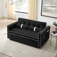 3 in 1 Sleeper Sofa Couch Bed w/Pullout Bed Adjustable Backrest,Cylinder Pillows Tufted Velvet Convertible Loveseat Futon Sofa