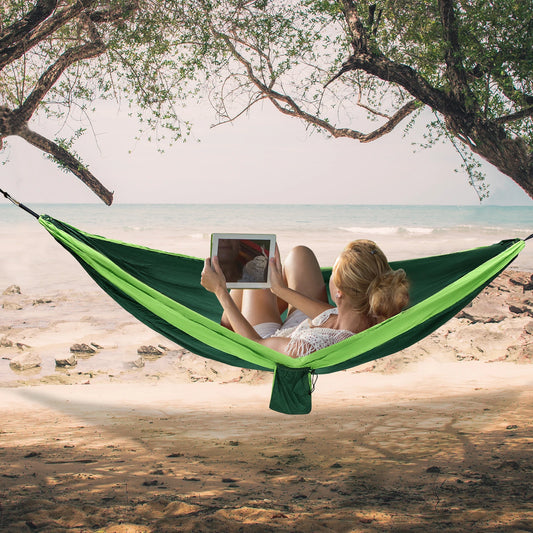 270 * 140cm Lightweight And Portable Outdoor Hammock For Travel, With A Load-Bearing Capacity Of 300kg (Black Green+Light Green)