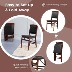 Folding Dining Chairs, Foldable Chairs with PVC Padded Seat & High Backrest, Wooden Side Chairs,   Dining Chairs