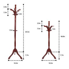 Wooden Coat Rack Stand Height Adjustable Hall Tree Entryway Clothes Rail