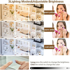 Large Makeup Vanity Desk with Lighted Mirror & Power Outlet,Vanity Desk Dresser Table with 3 Lighting Modes Brightness