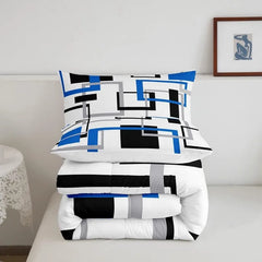 Comforter Set Kids Teens Dark Blue and Black Striped Bedding Bed Set Decor Modern Fashion Comforter Inner Fill Bedroom