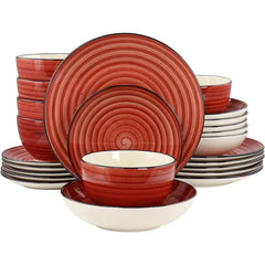 Gia 24 Piece Round Stoneware Dinnerware Set in Cream