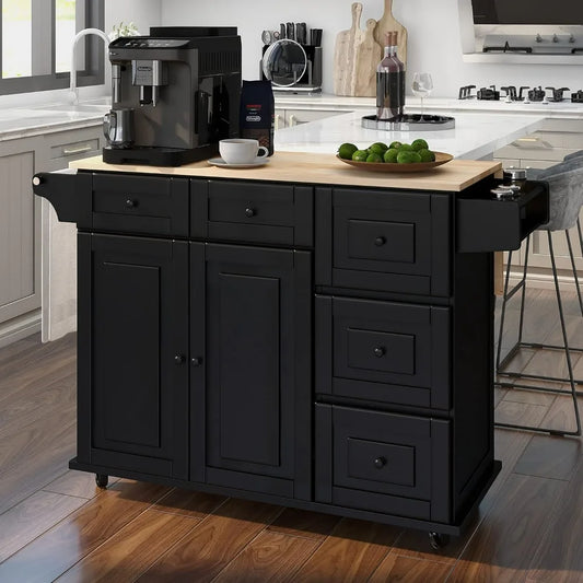 Kitchen Cart, Kitchen Carts with Cabinet , Wood Counter top Mobile Storage Islands with Drawer and Two Doors,Kitchens Island