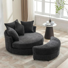 360° Swivel Barrel Chair with Half Moon Storage Ottoman,Oversized Leisure Round Single Sofa Large Chaise Lounge with 4 Pillows