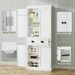 Kitchen Cabinet, Drawer and 4 Adjustable Shelves, Freestanding Pantry Cupboard Cabinet, Kitchen  Pantry  Cabinet