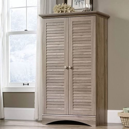 Farmhouse Armoire Storage Cabinet w/ Louver Doors in Light Brown Oak