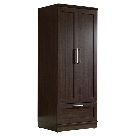 Dark Brown Wood Wardrobe Cabinet Armoire with Garment Rod