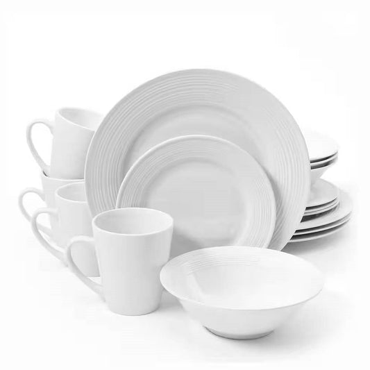 16-Piece White Ceramic Dinnerware Set w/ Bowls Plates and Mugs -