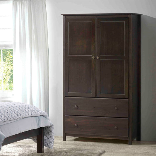 Brown Espresso Solid Wood Bedroom Armoire Wardrobe Cabinet with