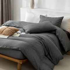 Duvet Cover Set- 100% Washed Cotton 3 Pcs Soft Comfy Breathable Chic Linen Feel Bedding, 1 Duvet Cover and 2 Pillow Shams