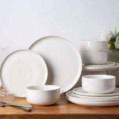 Ceramic Dinnerware Sets,12-Piece Plates and Bowls,Handmade Reactive Glaze Dishes Set,Chip Resistant and Scratch Resistant