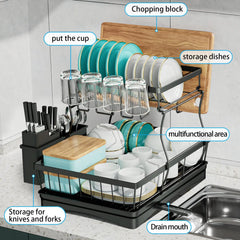 Large 2-tier dish drying rack for kitchen countertops, removable large-capacity dish draining rack