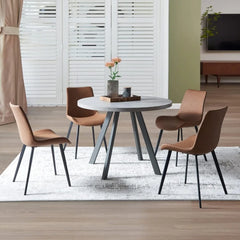 Round Dining Table Set for 4 Modern Casual Coffee Table Set for Kitchen, Living Room Space Saving Dining Table + 4 Black Chairs