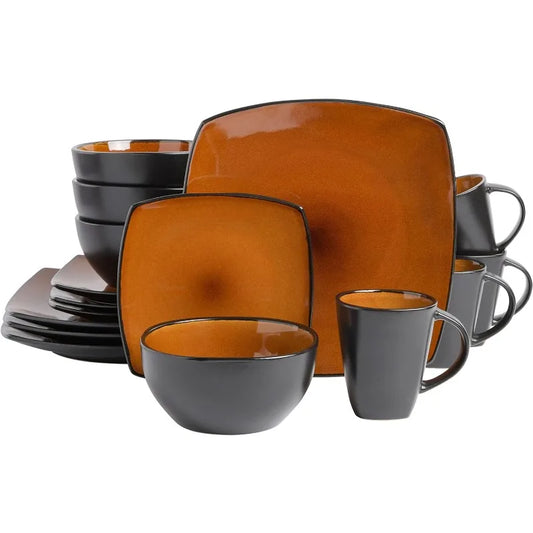 Square Reactive Glaze Stoneware Dinnerware Set, Service for 4 (16pc), Eclipse