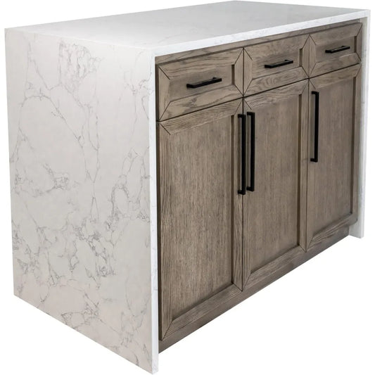 48-inch Kitchen Island (Engineered Marble): Includes Gray Oak Kitchen Island Cabinet with Engineered Marble Waterfall Countertop