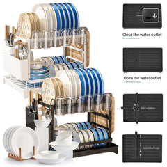 2 Tier Dish Bowl Drainer Storage Rack Kitchen Dish Drying Rack with Drain Basket Rust-Proof Countertop Dinnerware Organizer