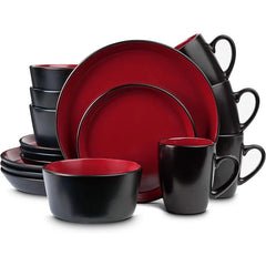 Modern Stoneware 16-Piece Round Dinnerware Set, Plates and Bowls Sets, Dish Set for 4