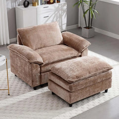 51.9" Oversized Cloud Accent Chair with Ottoman, Modern Chaise Lounge door, Comfy Chenille Single Sofa Couch Chair