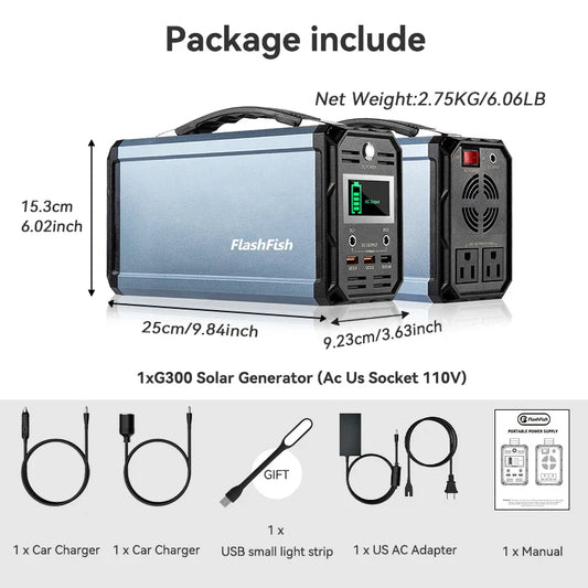 Flashfish Power Station 300W Portable AC Outlet 222Wh Solar Generator Energy Station Backup Power for Outdoor Camping RV Home