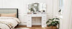 43.3" Vanity Desk with Large Lighted Mirror, 7 Drawers & 10 Lights Bulbs, 3 Lighting Colors, Vanity Table for Women Girls