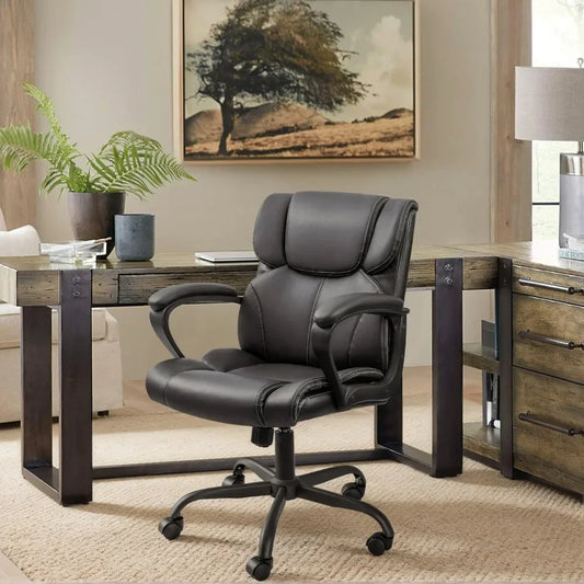 Back Executive Office Chair Swivel Computer Task Chair with Armrests,Ergonomic Leather-Padded Desk Chair with Lumbar Support