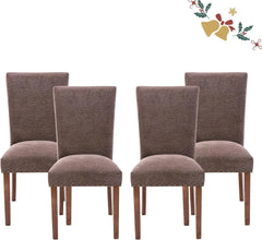 Dining Chairs Set of 4, Upholstered Nailhead Dining Room Kitchen Side Chair with Thick Cushions and Wood Legs, Beige