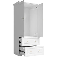 Large Armoire Wardrobe Closet with Drawers and Shelves, White Bedroom Armoires, Wooden Freestanding Wardrobe Armoire for Bedroom