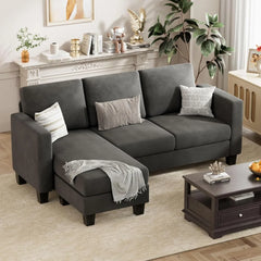 Convertible Sectional Sofa Couch, 3 Seat L-Shaped Sofa with Linen Fabric Ottoman Small Couch for Small Apartments