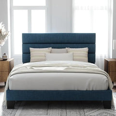 Allewie Queen Size Platform Bed Frame with Fabric Headboard and Wooden Slats Support,Fully Upholstered Mattress Foun