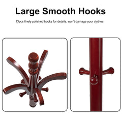 Wooden Coat Rack Stand Height Adjustable Hall Tree Entryway Clothes Rail